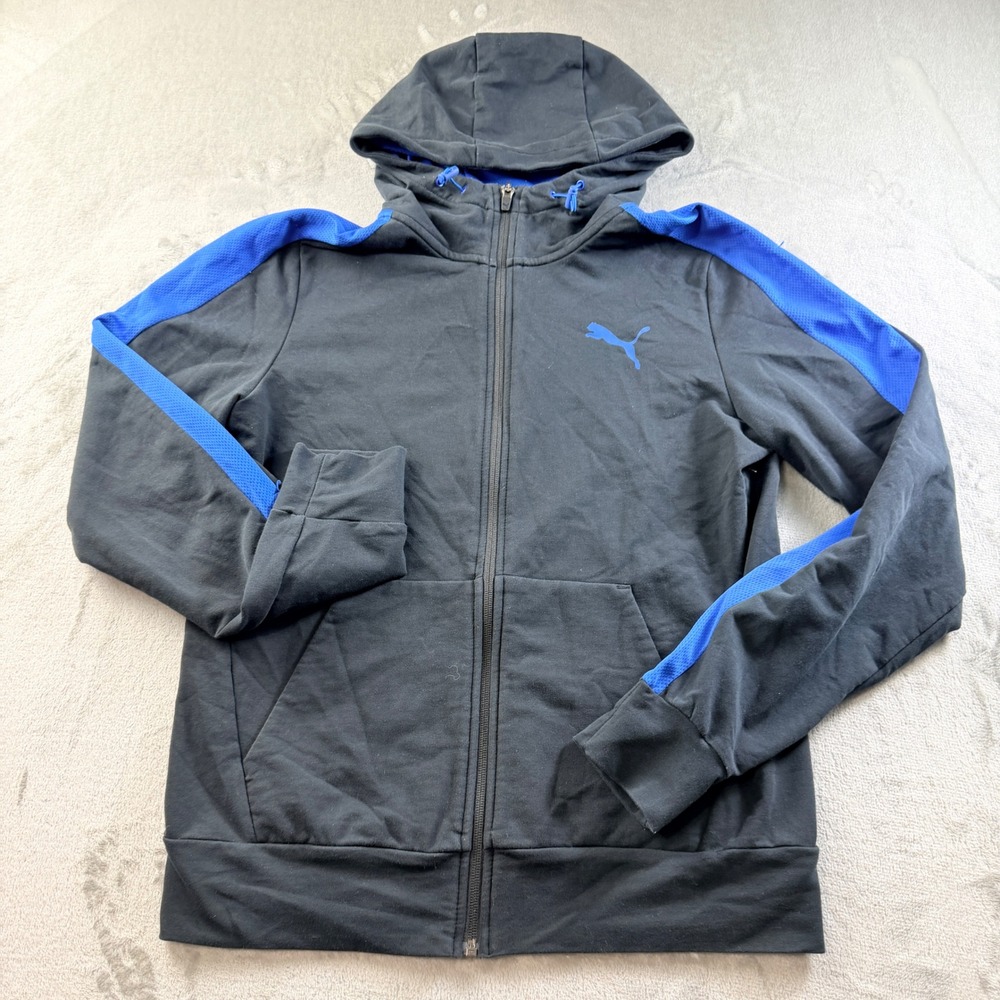 Puma Men's Black Blue Full Zip Hoodie Track Jacket Size Medium